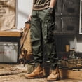 thumbnail image 2 of Men's Straight-Leg Outdoor Work Pants with Functional Design, Multi-Pocket Utility & Adjustable Cuffs for Casual Wear, Hiking, and Tactical Style (Durable & Comfortable),Army Green L, 2 of 4