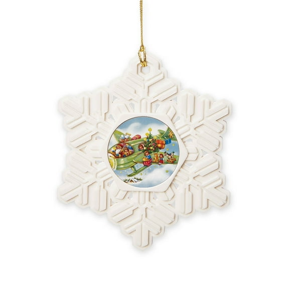 CafePress - Vintage Christmas, Santa Flying - Snowflake Ornament
