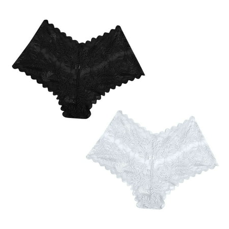 uublik Value 2-Pack  Lace Panties for Women Plus Size High Waist Breathable Briefs Soft Underpants Ladies Stretch Panties Womens Lace Underwear Black