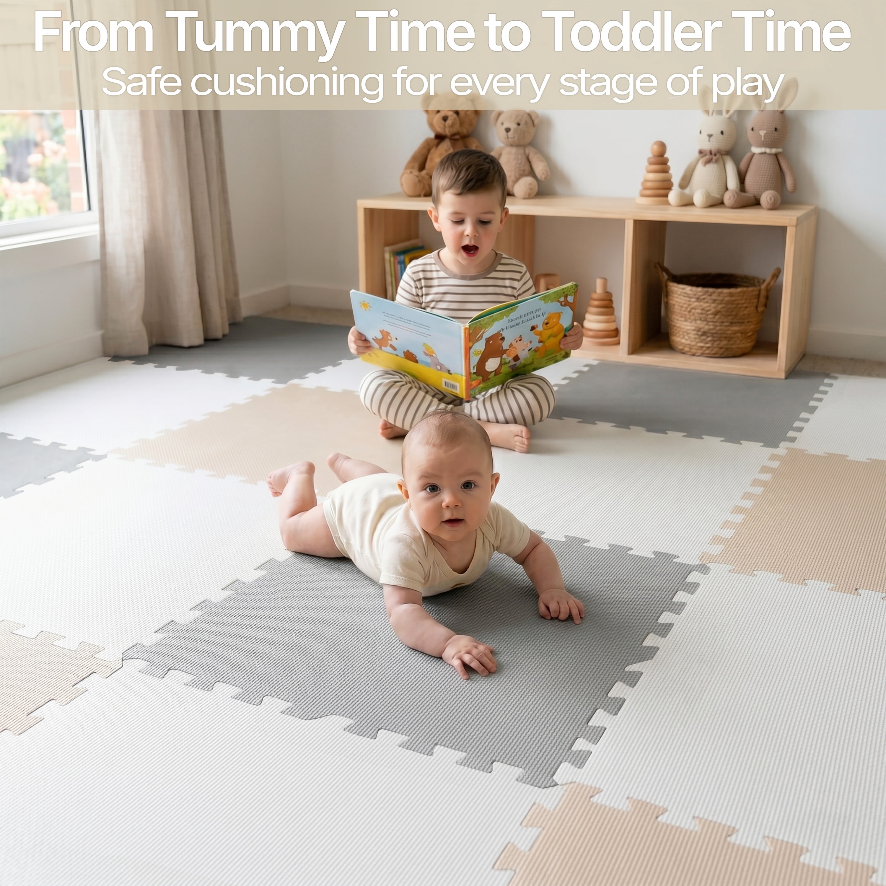 FlooringInc's Rainbow & Natural Harmony Playmat - Kid Safe Foam Floor Tiles with Removable Edges - 2'x2', 1/2" Thick (Earthy, 6 Tile Pack)