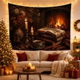 thumbnail image 3 of Open Book with Teacup and Candlesticks in Fireplace Nook, Nostalgic Vintage for Book Lovers, Quiet Still Life Art, Housewarming Gift Tapestry Wall Hanging for Home Library and Study Room, 3 of 7