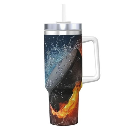 

Ice Hockey Fire 40oz Car Insulated Cups Ice Bully Cup with Handle Double Stainless Steel Vacuum Tumblers Water Bottle with Lid and Straw