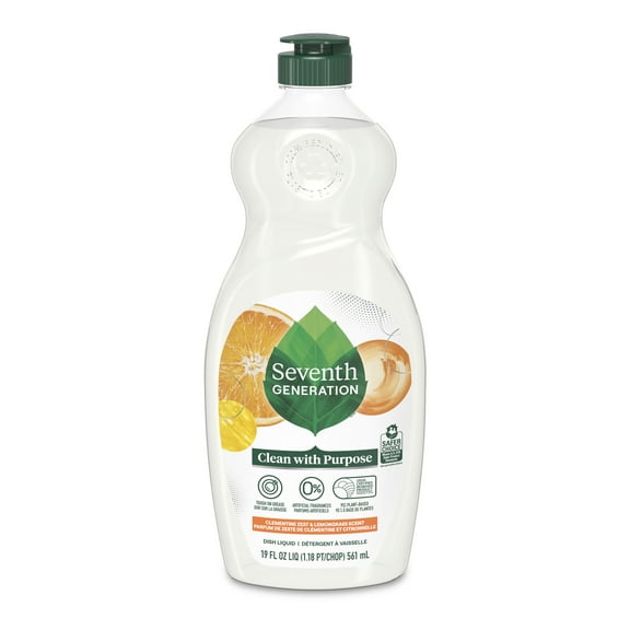Seventh Generation Clean with Purpose Liquid Dish Soap Citrus Clementine Zest Lemongrass, 19 oz