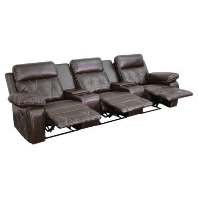 Pemberly Row 3 Seat Leather Reclining, White Leather Theater Sofa Set