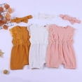 thumbnail image 3 of Baozhu Summer Baby Girl Rompers Baby Solid Lace Design Clothes Linen Ruffles Toddler Flare Sleeve Jumpsuit Headband One-Pieces, 3 of 5