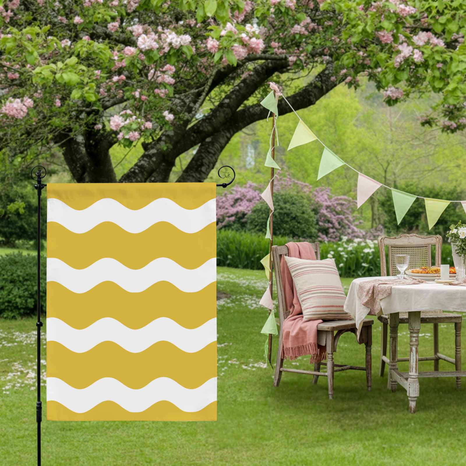 Yellow Wavy House Flag 28 x 40 Inches, Stripes Weather Proof Outdoor Patio Flags Double Sided Small House Decoration for Yard Lawn Outside Home