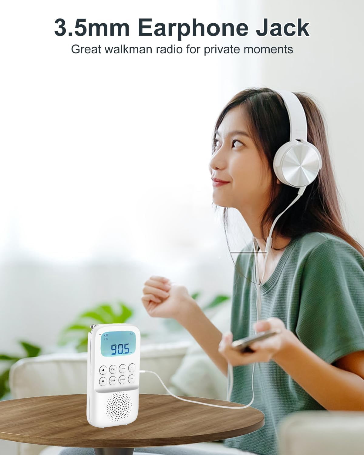 MUSICOZY Digital AM FM Walkmen Radio with Bluetooth, Portable Rechargeable Transistor Radio with Alarm Clock, Built-in Speaker and Headphone Jack, Support TF Card Playback