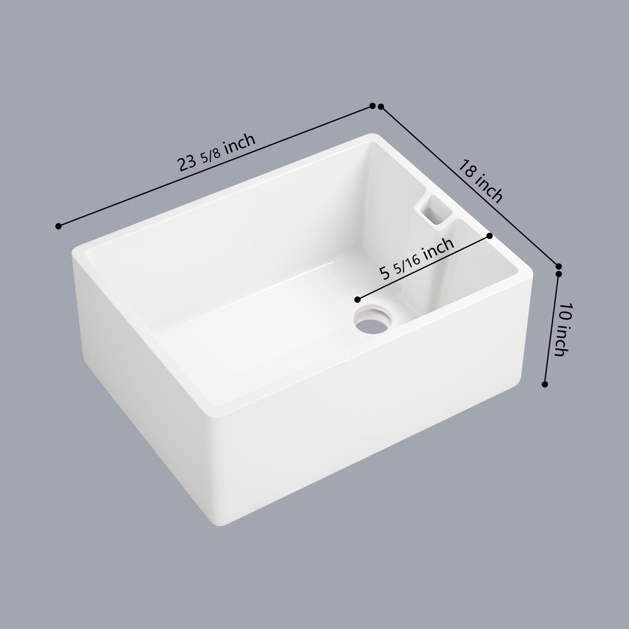 Izzovium 23.6" L x 18" W White Ceramic Single Bowl Kitchen Sink, Durable Scratch-Resistant & Easy to Clean, Perfect for Modern Kitchens