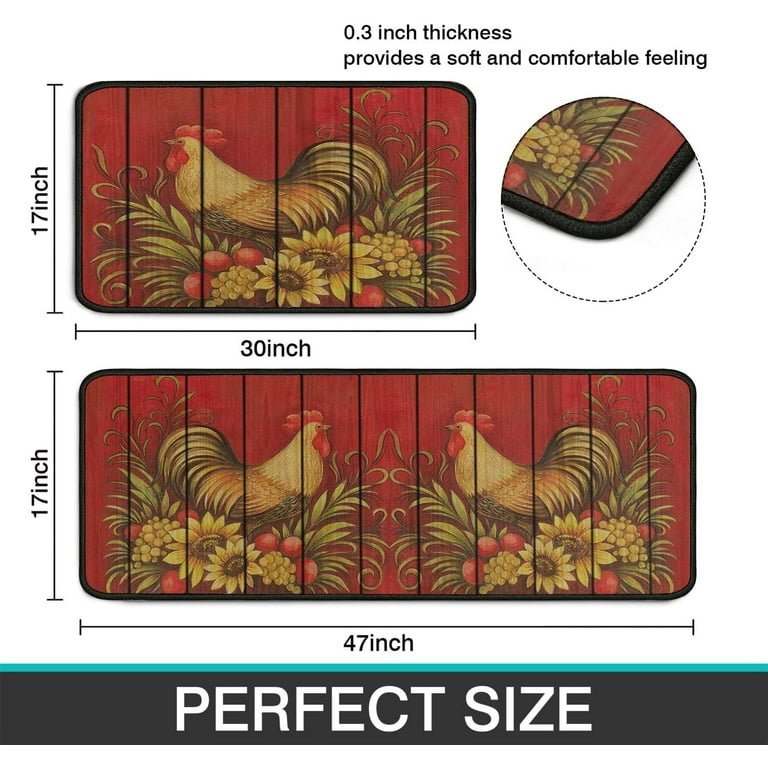 Sets of 2 Black Kitchen Rugs and Mats , Funny Kitchen Decoration  17X30+17X48Inch