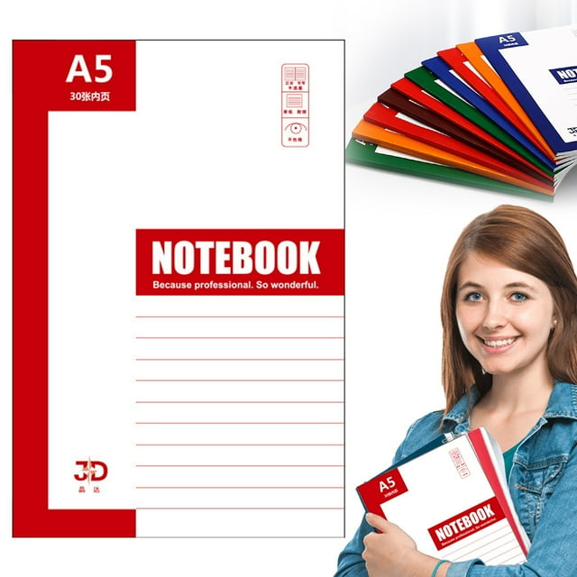 Blekii Wide Ruled Composition Notebook – 1 Pack, 30/40 Sheets, A5 Size for School & Work A5 Simple Notepad Red A5-30 sheets