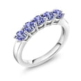 thumbnail image 3 of Gem Stone King 0.90 Cttw Blue Tanzanite 5-Stone Wedding Anniversary Band Ring for Women | 925 Sterling Silver | Gemstone December Birthstone | Size 7, 3 of 4