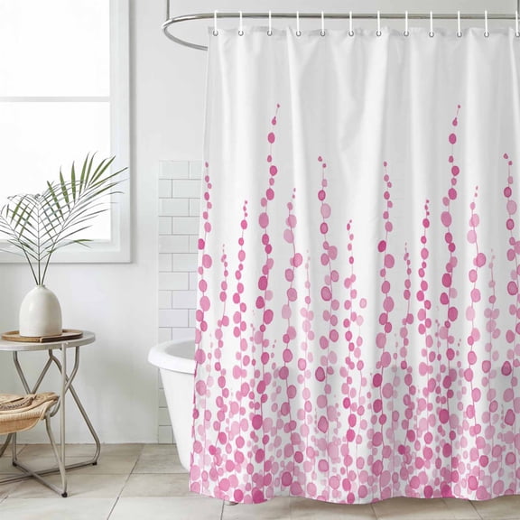 Pink Shower Curtain Set, Waterproof Shower Curtains for Bathroom, Polka Dots Watercolor Abstract Art Washable Fabric Cloth Bath Curtain for Bathtub Decoration with Hooks 66x72 Inches