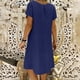 thumbnail image 3 of Vestido midi de manga corta de lino de color liso con cuello en V para mujer: vestido informal para verano y otoño, 3 of 7