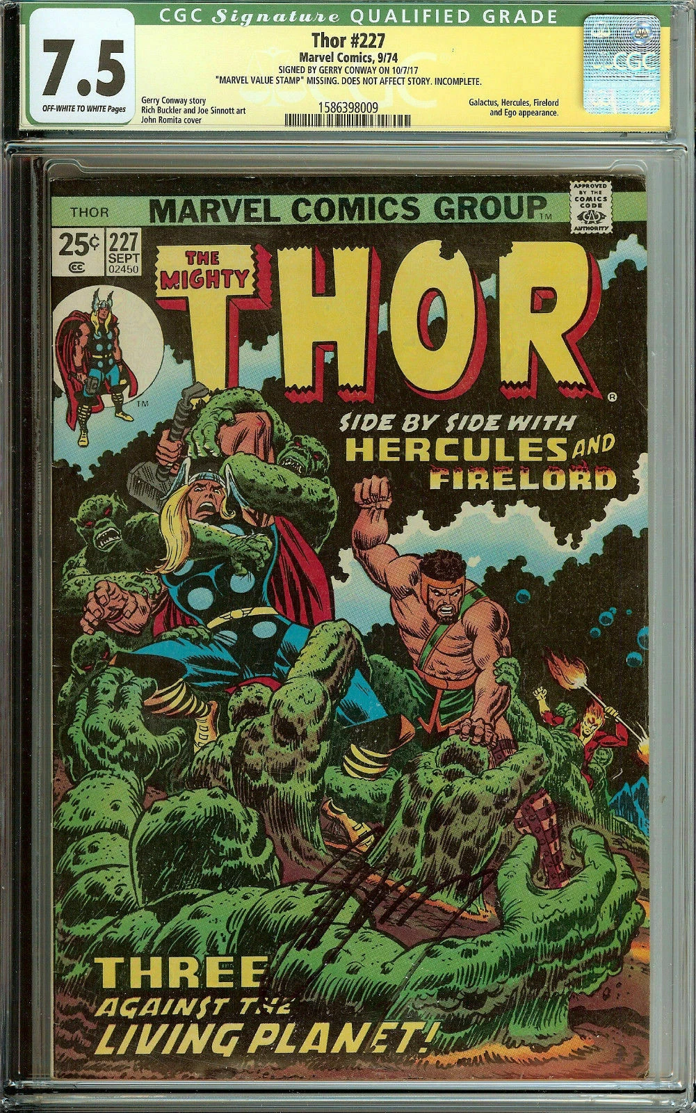 The Mighty Thor #227 Signed by Gerry Conway CGC 7.5