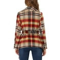 thumbnail image 3 of Abrigo delgado con cuello de solapa asimétrico de cuadros para mujer Inspire Chic XS rojo marrón, 3 of 6
