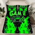 thumbnail image 2 of Manfei Boys Chic Gamepad Full Size Sheets, Green Flame Print Bed Sheets, Dreamy Stars Snowflake Sheet Sets, Lightweight Room Decor, 4-Piece, 2 of 7