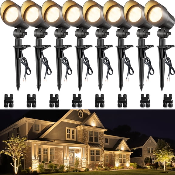 SUNVIE 6W LED Low Voltage Landscape Lighting with Connectors Warm White Spotlights Outdoor, 8 Pack