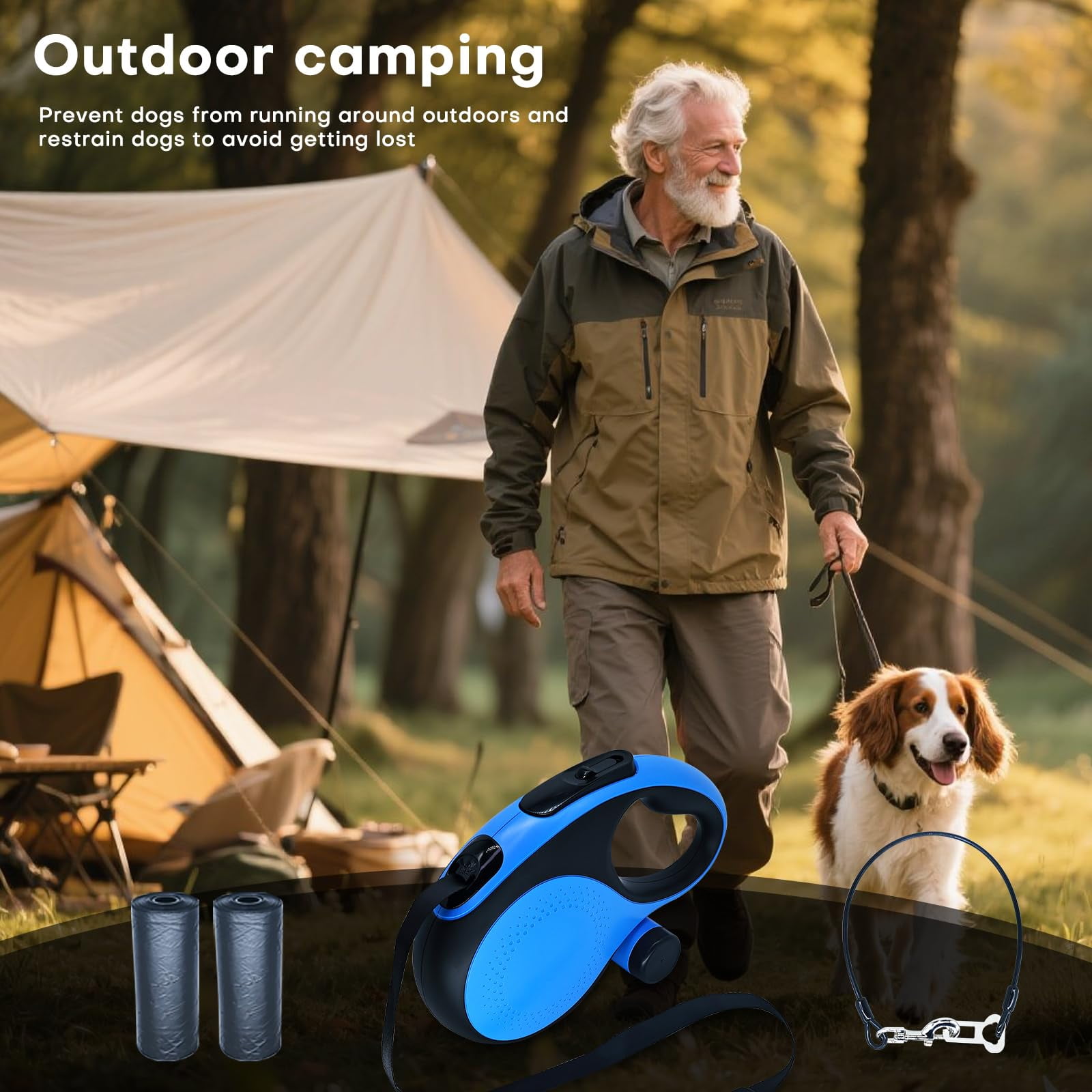 Retractable Dog Leash with Chew Proof Cable,26Ft Heavy Duty Dog Leash for Small Medium Large Dogs up to 110lbs(26Ft+Blue)