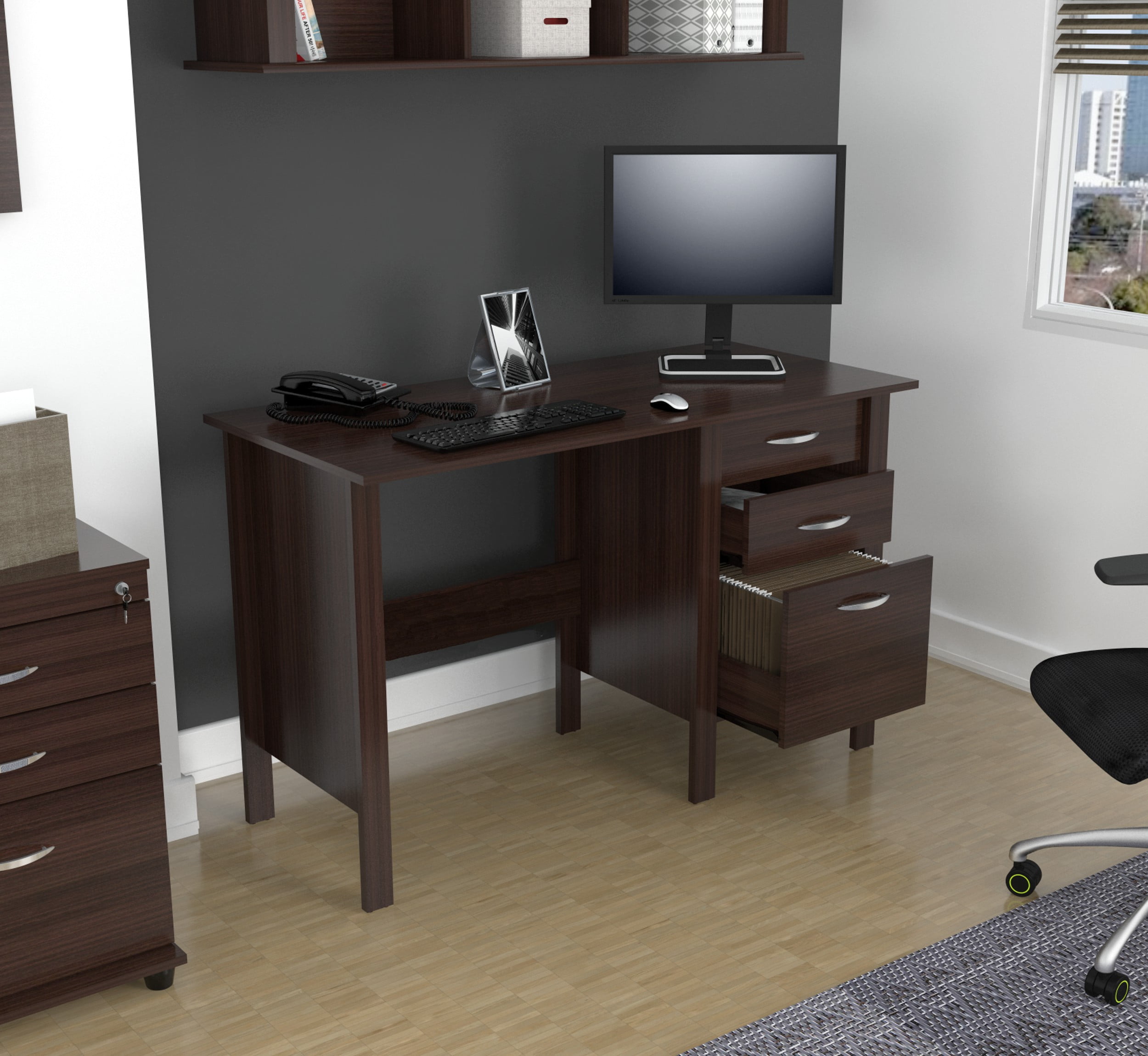 Inval Modern Espresso Wengue Writing Desk With 3 Drawers