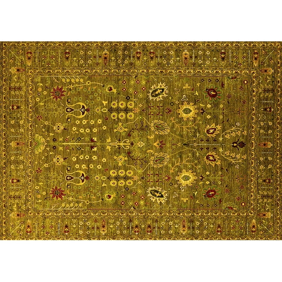 Ahgly Company Machine Washable Indoor Rectangle Oriental Yellow Industrial Area Rugs, 3' x 5'