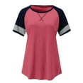 thumbnail image 5 of Pink Women's Short Sleeve T-shirt, Stitching Sleeve Short Neck Round T Shirt Women'S Loose Casual Blouse Women'S Blouse,Women's Short sleeve T-shirt M, 5 of 6