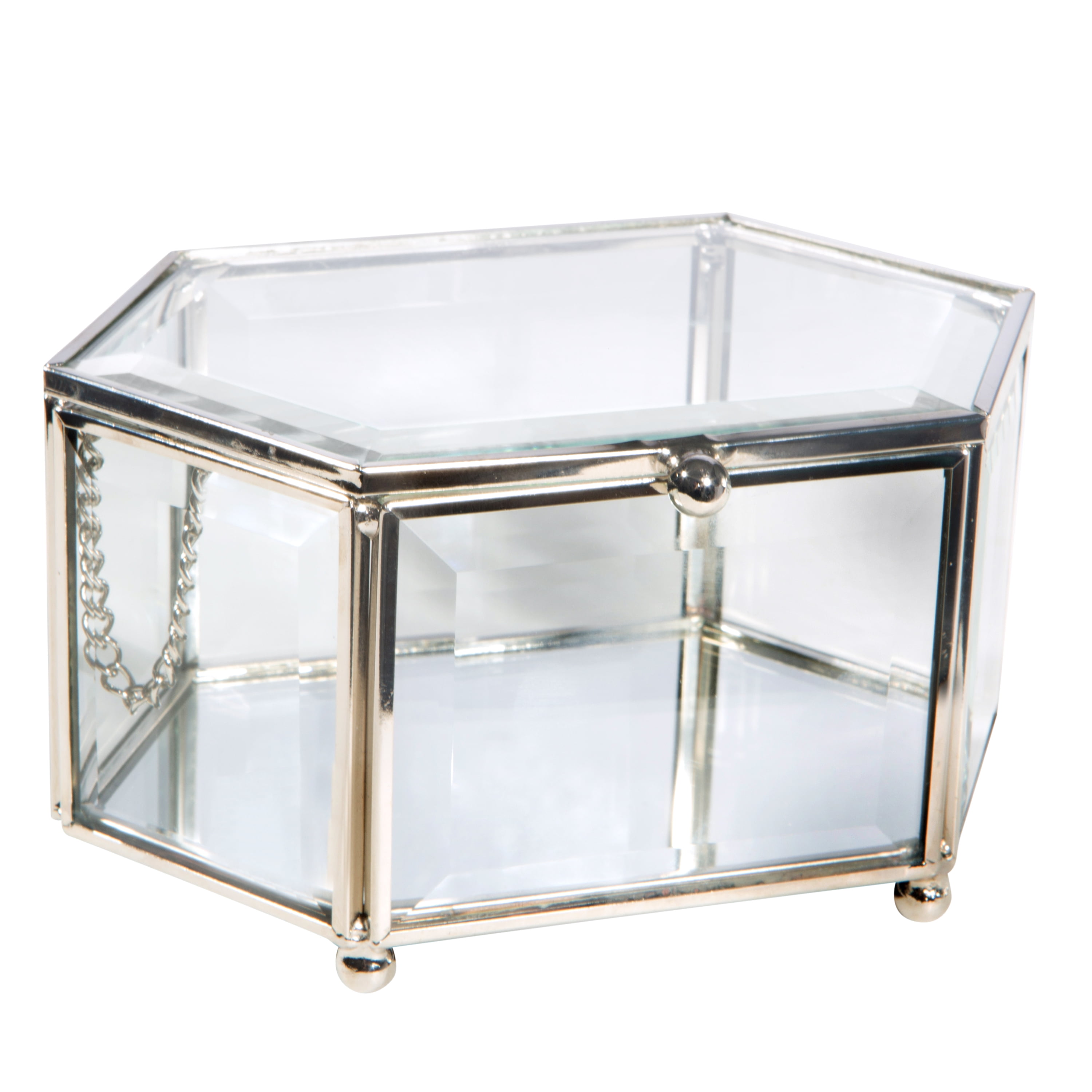 Home Details Vintage Mirrored Bottom Diamond Shape Glass Keepsake Box