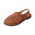 thumbnail image 3 of IEMIEMIEM Flats for Women Mesh Mary Jane Slides Comfortable Breathable Non Slip Slip on Closed Rounded Toe Flat Sandals Summer Beach Slippers Brown 8.5 Wide, 3 of 5