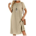 thumbnail image 4 of Kureaily Women Summer Dress Casual Crew Neck Mid Length Dress Short Sleeve A Line Dress Beach Dress, 4 of 8