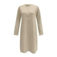 thumbnail image 3 of LEEYNEER Summer Dress for Women Women‘S Round Neck Knee-Length Linen Dress Boho Casual Loose Dress With Buttons Dresses Cotton Khaki M, 3 of 5
