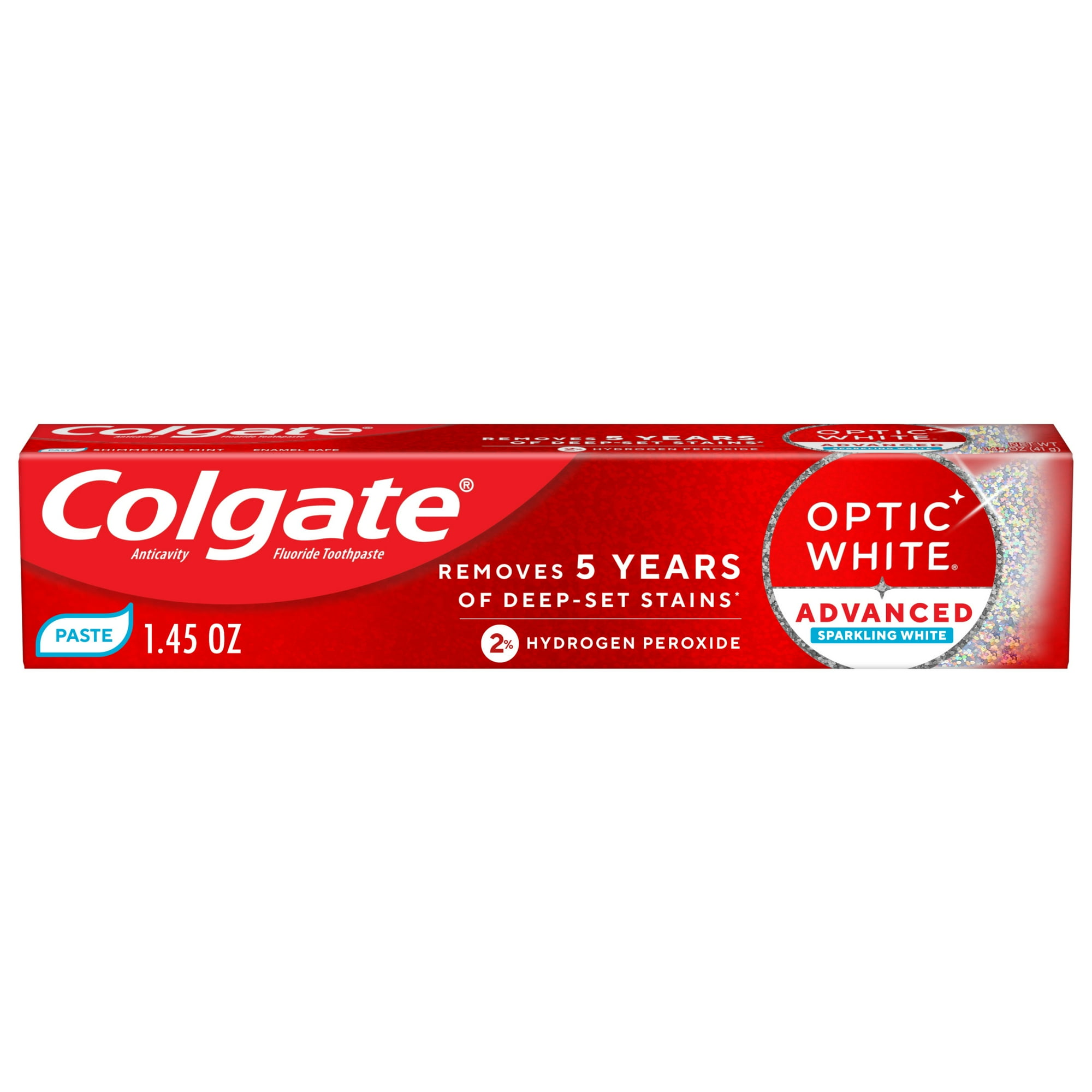 Colgate Optic White Advanced Sparkling White Toothpaste with 2% Hydrogen Peroxide, Travel Size, Mint, 1.45 OZ