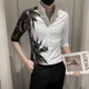 thumbnail image 3 of Camisa de hombre con estampado hawaiano Camisas masculinas estampadas de media manga Moda 2024 Mangas normales Botones originales Venta Seda Nuevo en, 3 of 5