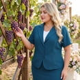 thumbnail image 3 of Agnes Orinda Women's Plus Size 2 Piece Short Sleeve Blazer with Pencil Skirt Office Business Suit Set with Button 4X Peacock Blue, 3 of 8