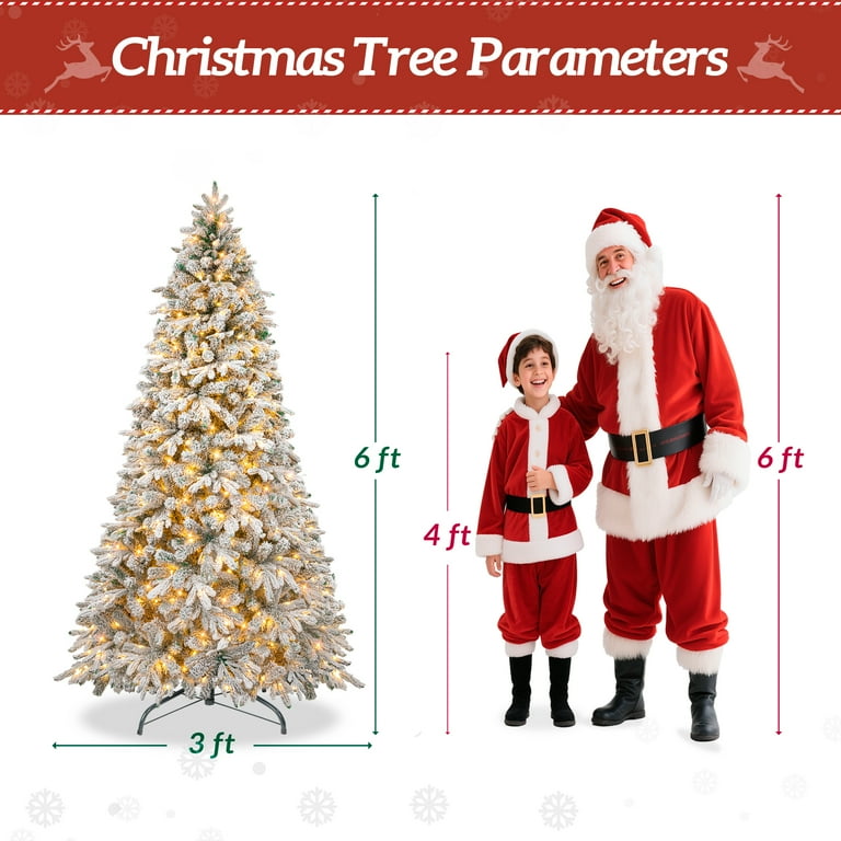 FIRSTNESS 6ft Pre-Lit Snow Flocked Xmas Tree with 300 LED Lights