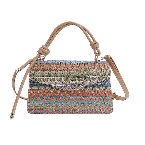 Neorosiri Stylish Mini Straw Woven Shoulder Bag for Women - Versatile Crossbody Handbag with Contrast Color Stripes - Perfect for Daily Use and Short Trips