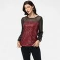 thumbnail image 7 of Women's Sheer Mesh Long Sleeve Top with Sequin Front Panel and Crew Neckline - Medium, Burgundy, 7 of 7