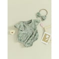 thumbnail image 3 of FEORJGP Infant Baby Girl 2 Piece Outfits Newborn Short Fly Sleeve Jumpsuit Floral Print Ruffle Romper Crew Neck Bodysuit and Headband Toddlers Cute Fashion Summer Clothes, 3 of 9