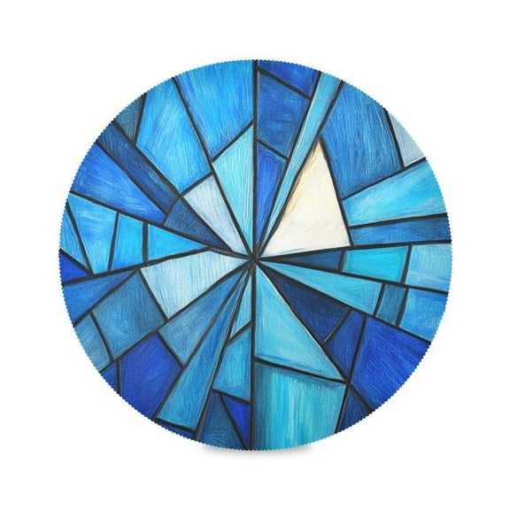 WOBOGO Blue Irregular Glass Round Placemats Set of 6 Heat Resistant Washable Kitchen Table Decorations 15.4in