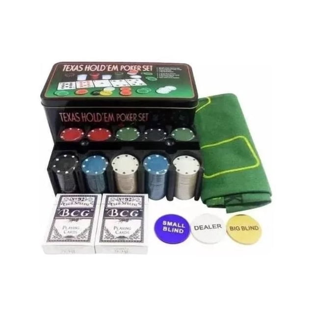 Set de póker con 200 fichas y tela Black Jack para Texas Hold'em