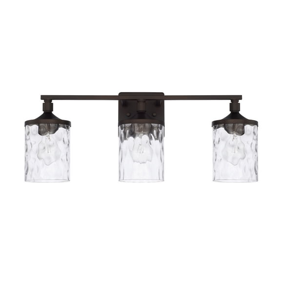 HomePlace Lighting 128831BZ-451 Colton Mid-Century Clear Water Glass Bathroom Vanity Wall Light, 3-Light 300 Total Watts, 10" H x 24" W, Bronze