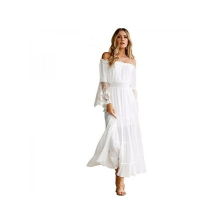 EFINNY Women Long Maxi Off Shoulder Lace Dress Evening Party Beach Sundress