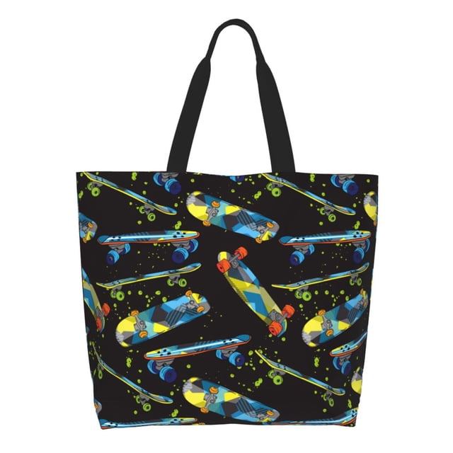 Disketp Colorful Skateboard Bolsa Tote Estampada para Mujer, Bolso de Hombro y de Mano para Compras y Viajes