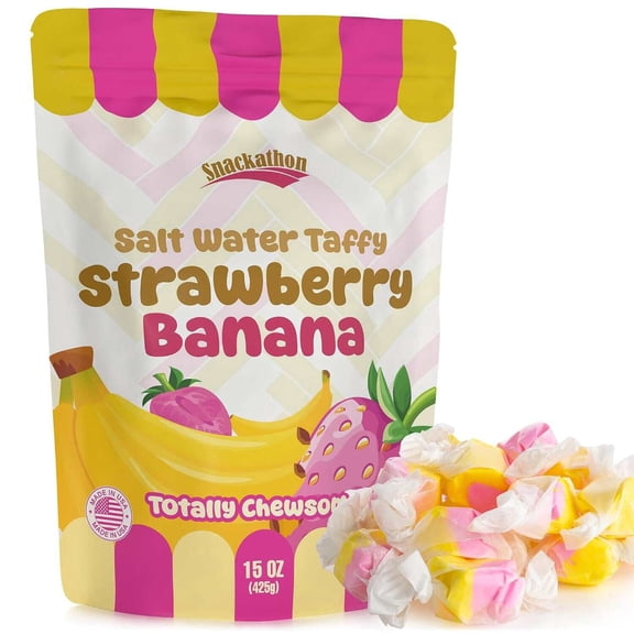 Snackathon Salt Water Taffy Candy Strawberry Banana Flavor, 15 Ounce