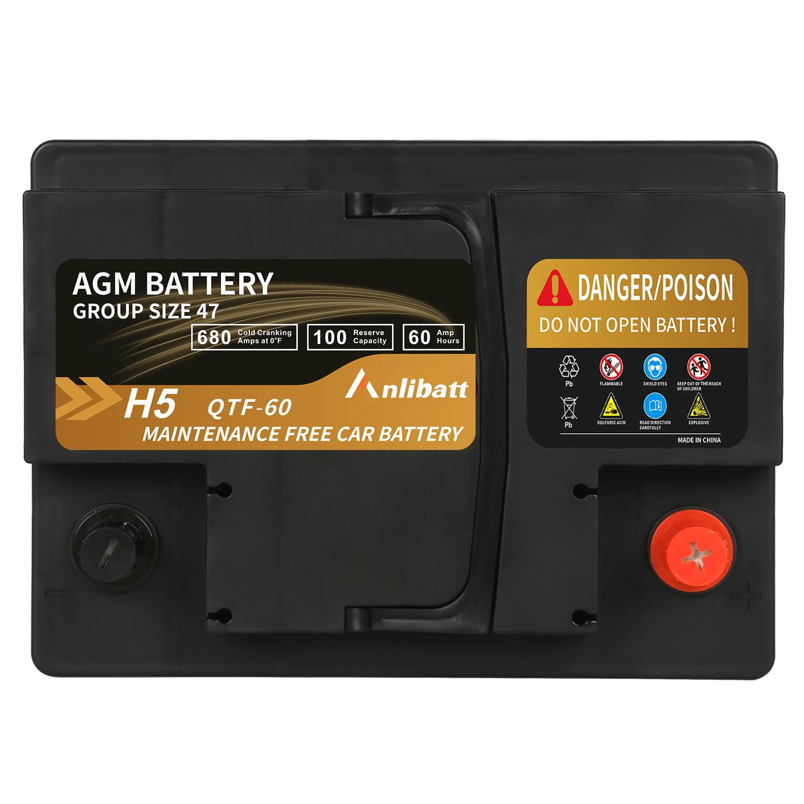 Anlibatt Platinum AGM Group 47 Battery, 12 Volt Rechargeable Automotive Batteries for Car, H5 680CCA 60Ah 100RC