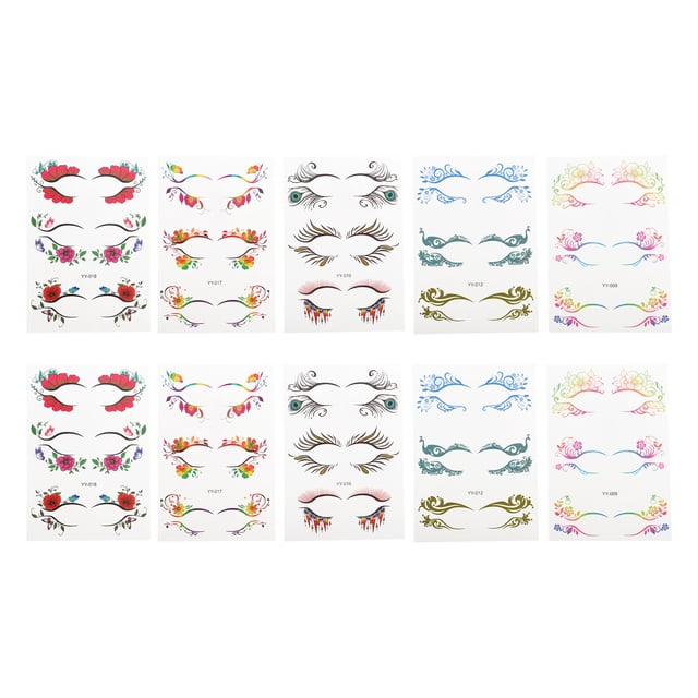 Unique Bargains Christmas 10 Pcs Realistic Temporary Tatto Eyelash Fake Tattoos Yellow Blue Red