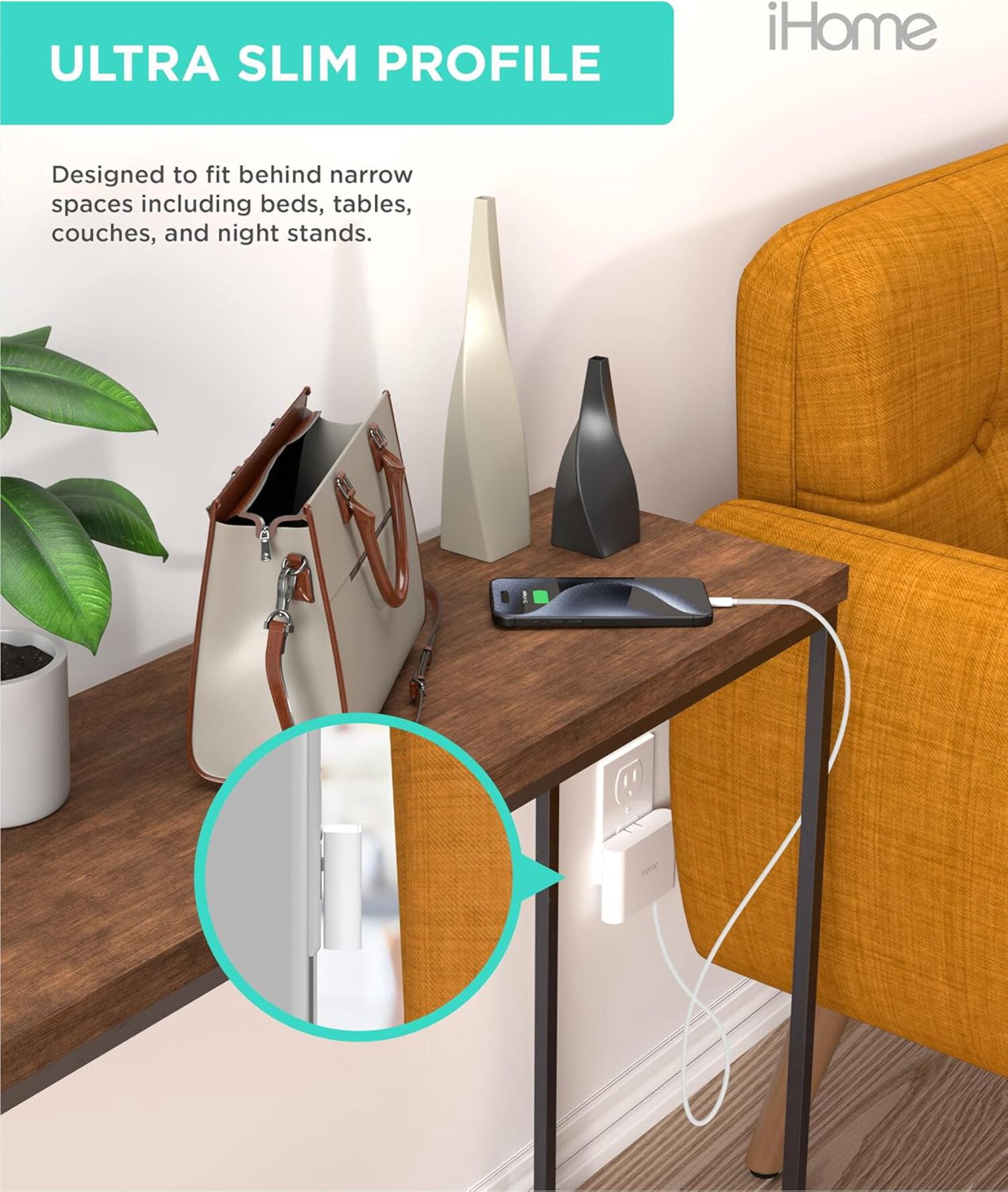 iHome Slim 4-Port USB Wall Charger, AC Pro Multiport Plug Adapter, Phone Charging Block with 4 Ports, Flat USB Wall Adapter for Home  Travel