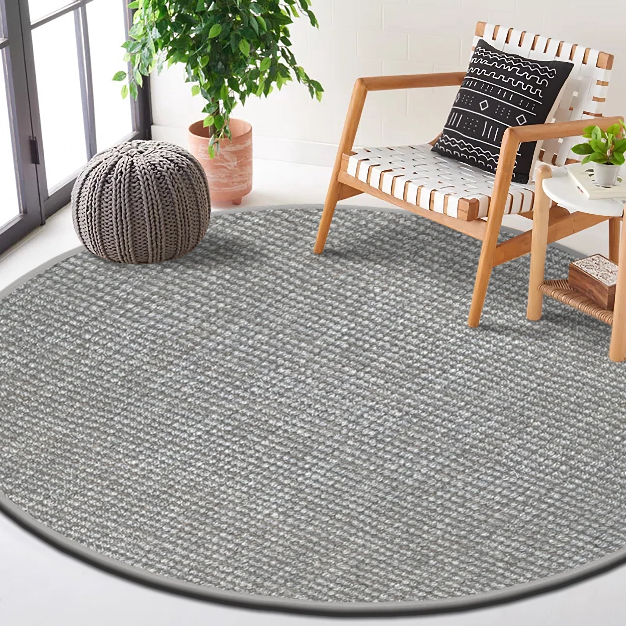 Delara Premium Handwoven Wool and Jute Area Rug, 6' Round, Natural Boucle, 0.25" Thick, Soft & Durable for Living Room, Bedroom, Entryway