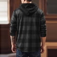 thumbnail image 4 of LYSMORA Mens Drawstring Hooded Long Sleeve Plaid Flannel Shacket Dual Chest Patch Pockets Ribbed Cuffs Button Front Casual Street Outer Jacket Top, 4 of 8