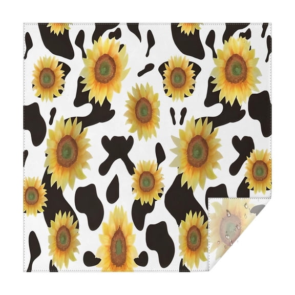 Black White Cow Pattern Sunflower Square Tablecloth,Waterproof Square Table Cover,Wipeable Spillproof Washable Table Cover for Home Kitchen Party Decor 42"X42"(107x107cm)
