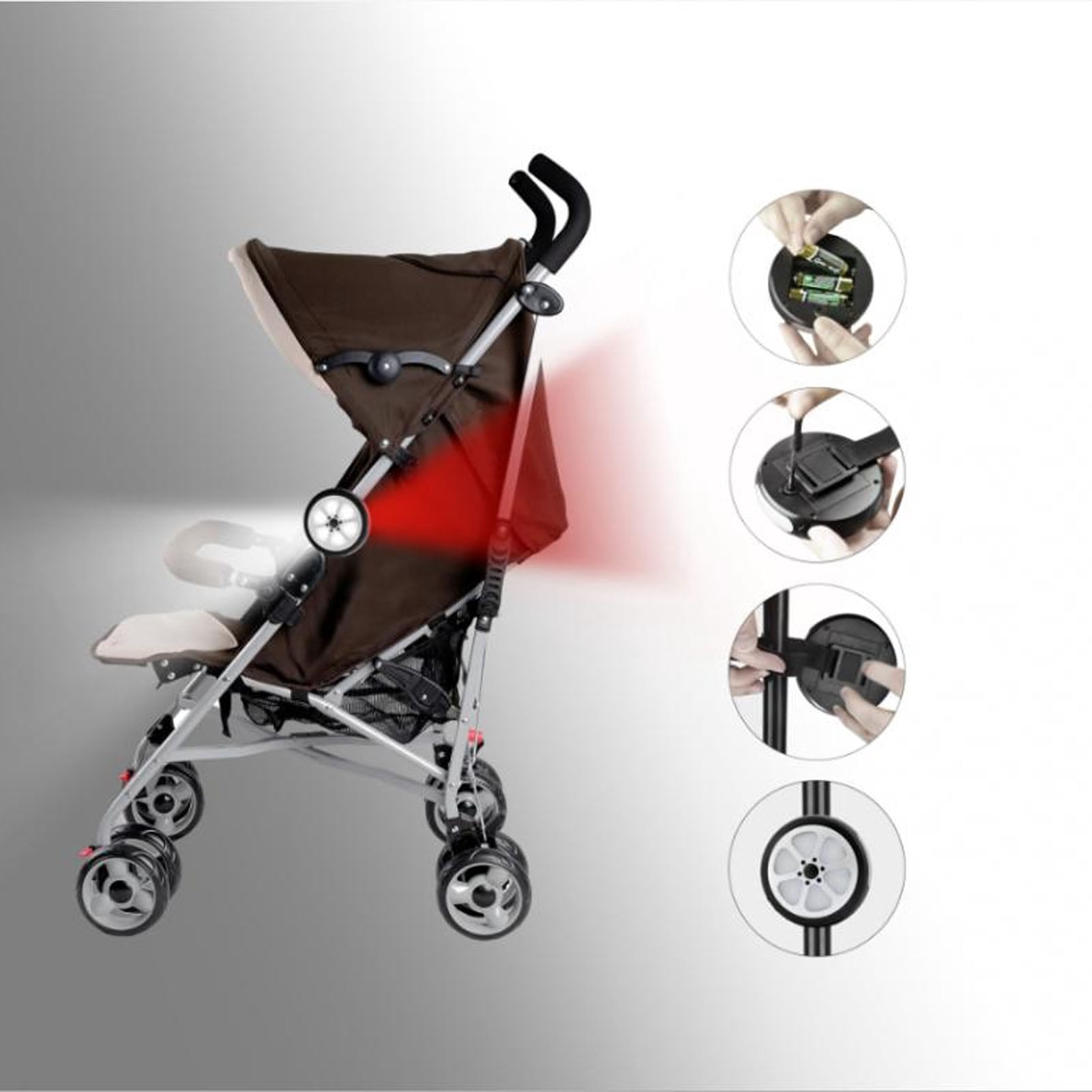 BIMZUC 2Pcs LED Stroller Safety Lights Wheel Shape 3 Modes AA Battery Powered Bike Lights with Screws for Outdoor, Black