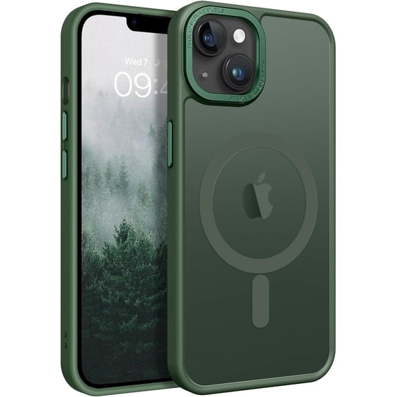Magnetic for iPhone 14 Plus Case, [Compatible with MagSafe] Translucent Matte Frosted Slim Lightweight Shockproof Women Men Girl Protective Cover Case for iPhone 14 Plus 6.7", Dark Green